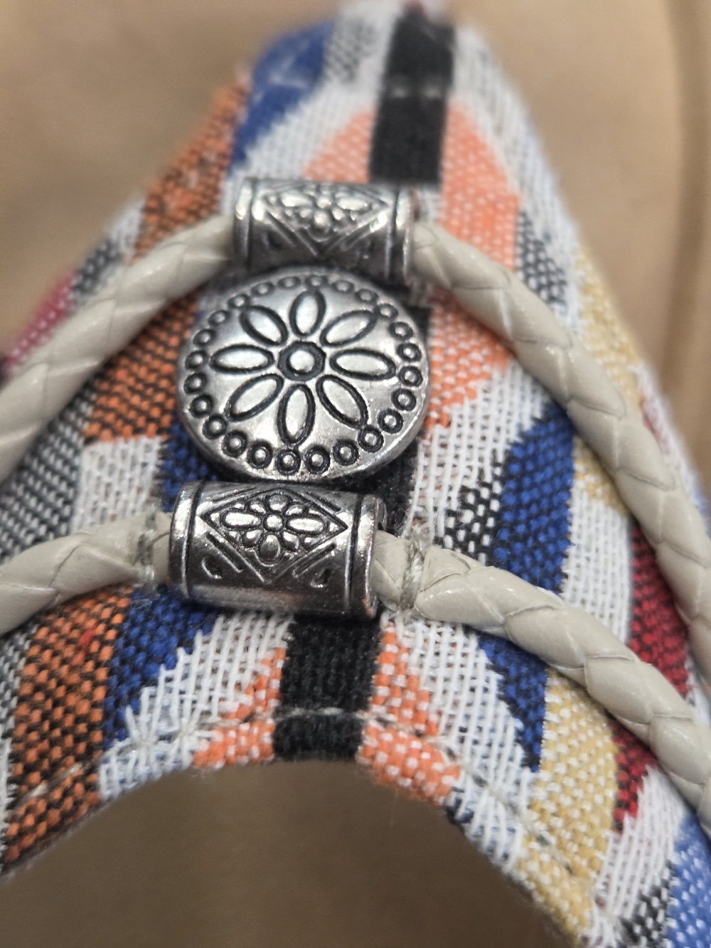 Minnetonka Tan Sandals with Multicolor Braided Straps - Picture 4 of 9